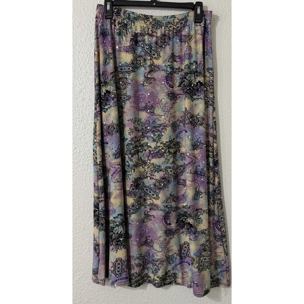 Maggie Sweet M Women's Y2K Vtg Maxi Skirt Sparkle Butterfly Floral Flowy